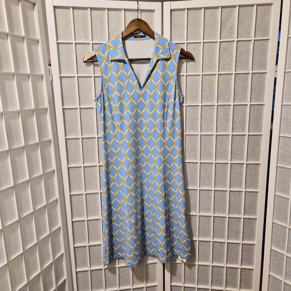 J. McLaughlin Blue and Yellow Geometric Dress Sz XS
